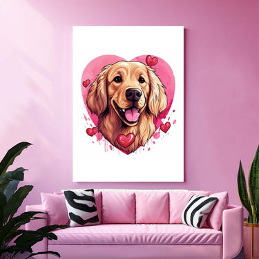 Cute Valentine Puppy Heart, Valentine Dog Canvas Print, Cute Golden Retriver Love Canvas Wall Art, Valentine's Dog Painting, Valentine's Canvas, Pet Lover, Valentines Gift